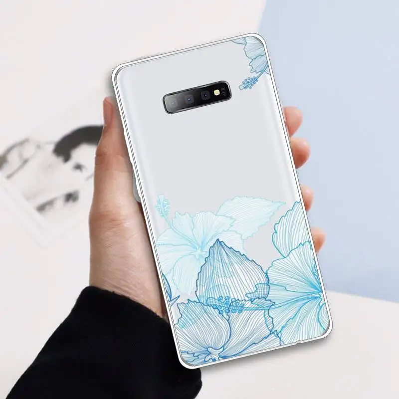 

Watercolor flowers leaves Phone Case Transparent For Samsung Galaxy A71 A21s S8 S9 S10 plus note 20 ultra