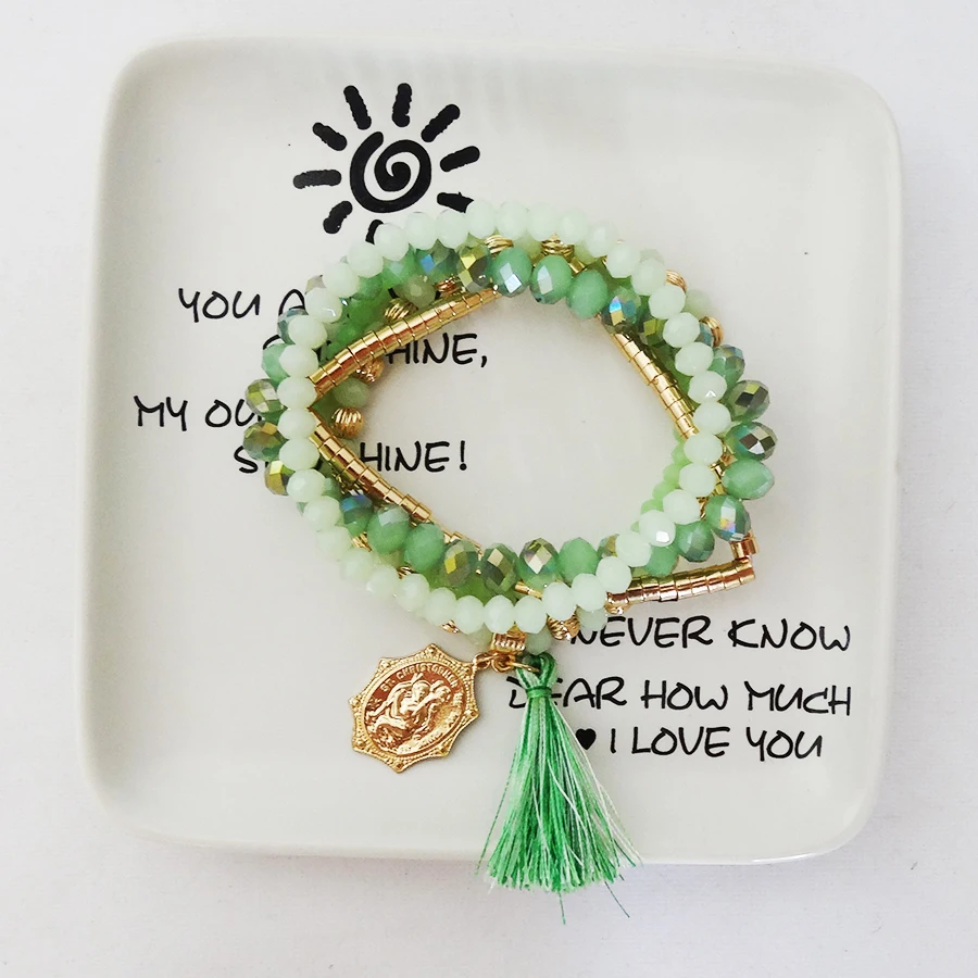 

Top Quality Green 5 Layer Stand Bracelets Fashion Bead Jeweley Hand Made Crystal Bangles Mujer