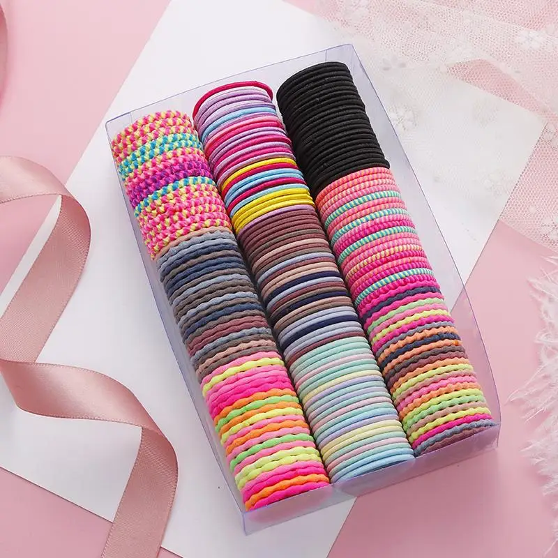 

Hot Kid Hair Ties 50Pcs/bag Ghildren Girls Elastic Hair Band Hair Rope Hair Accessories Cute Basic Rainbow Rubber Band
