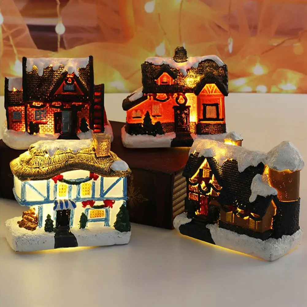

Christmas Decoration Village Collection Figurine Building Christmas House With Santa Claus LED Lighting Home Fireplace Ornament