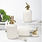 Креативная белая керамическая банка для хранения животных с крышкой, сервис для хранения в отеле, бытовая Косметическая банка, косметический контейнер