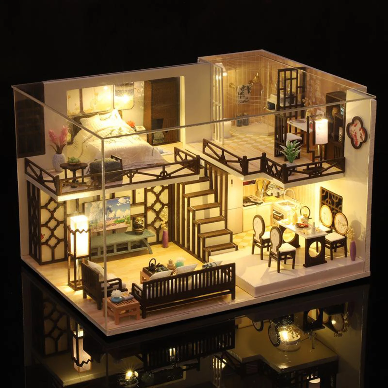 

DIY Wooden Dollhouse Architecture Doll Houses Mininatures with Furniture