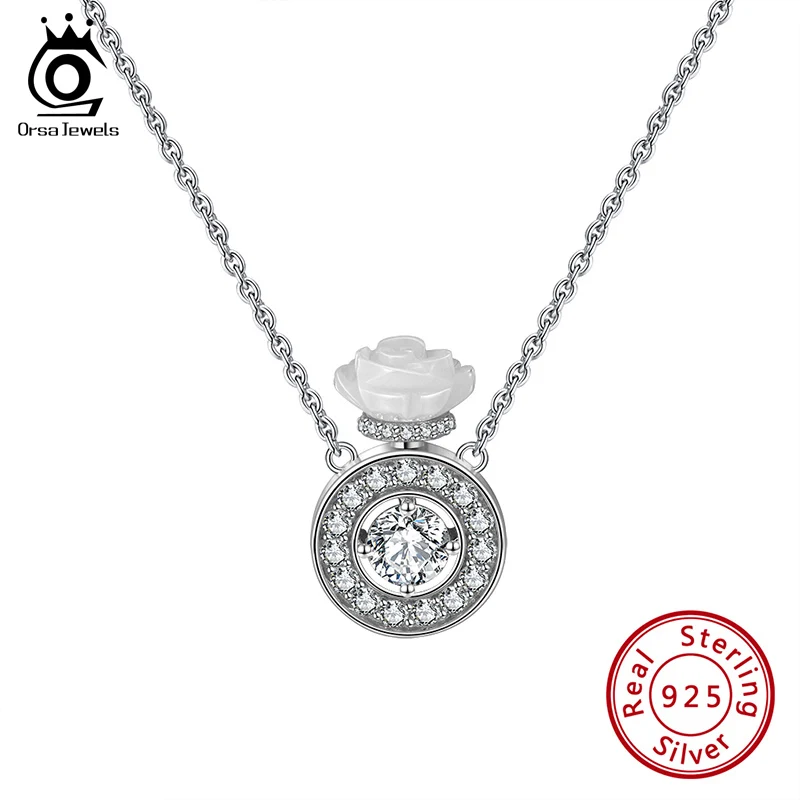 

ORSA JEWELS Romantic Perfume Bottle Real 925 Sterling Silver Pendant for Women Fantastic Necklaces Sweater Chain Jewelry SN284