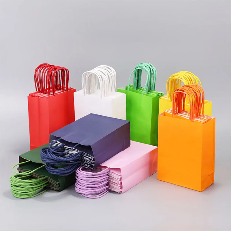 

10Pcs Colorful Paper Kraft Paper Bag 15x8x21CM Gift Packaging Bag With Handle Gift Bags and Box Supplies Dropshipping