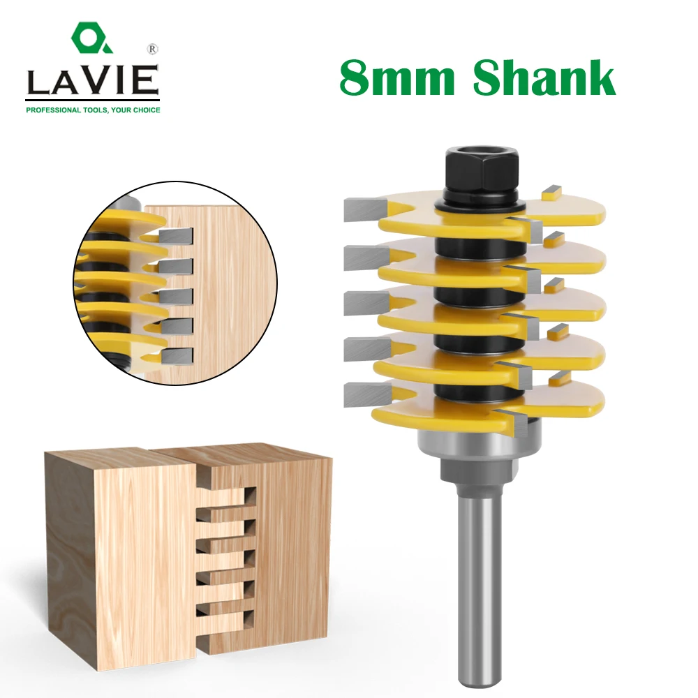 

LAVIE 1pc 8mm Shank 3 Teeth Adjustable Finger Joint Router Bit Tenon Milling Cutter Industrial Grade for Wood Tool MC02038