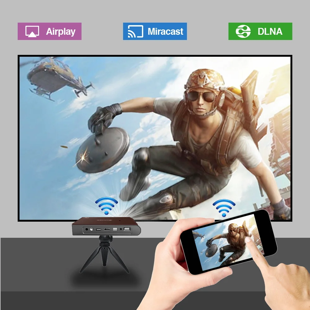 Мини карманный фильм Беспроводной Wi Fi Hd 3D домашний кинотеатр Dlp проектор 8400mAh