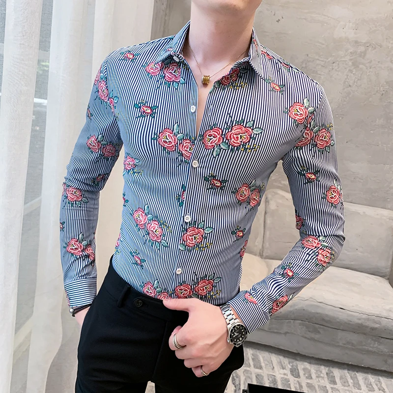 Мужская приталенная рубашка Chemise noél Homme повседневная классическая с принтом
