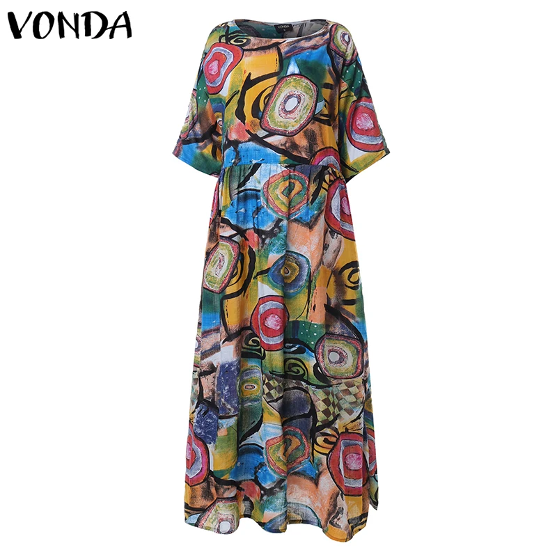Винтажное платье VONDA летнее повседневное длинное макси с коротким рукавом и