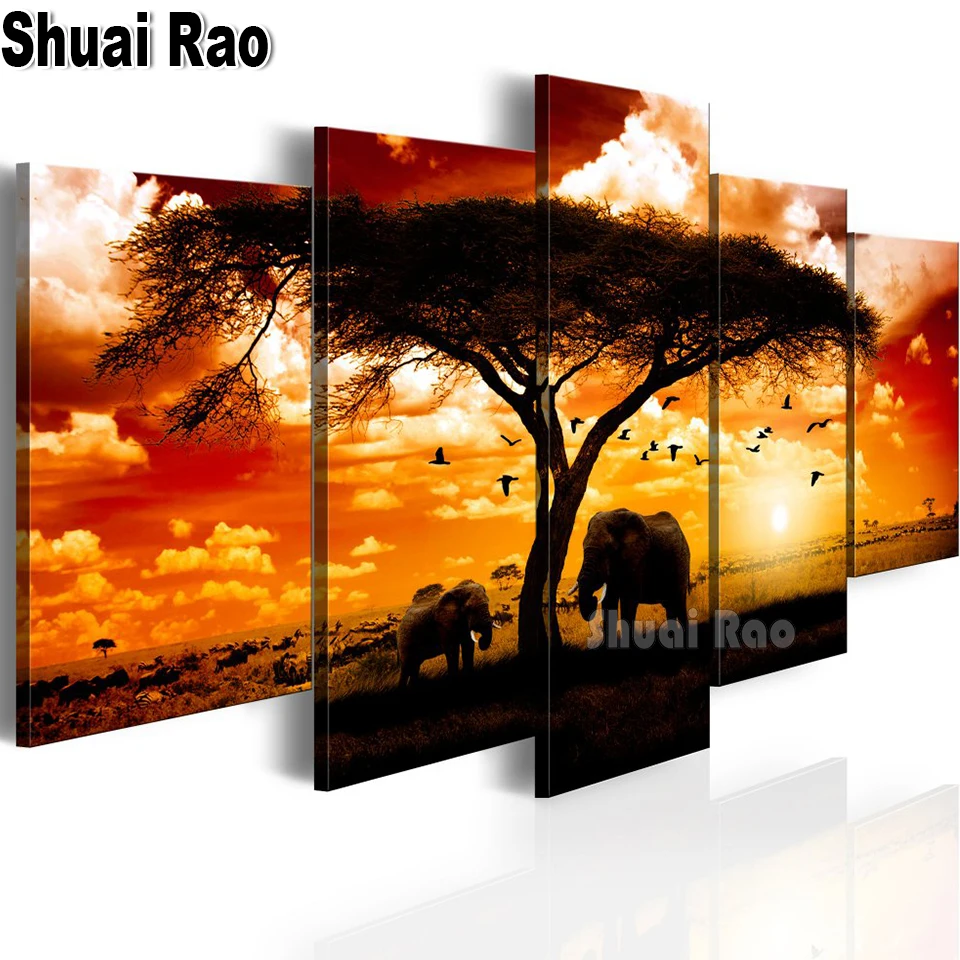 

Full Square/Round Drill 5D DIY Diamond Painting African Elephant Diamond Embroidery Cross Stitch flock of birds Home Multi-Panel