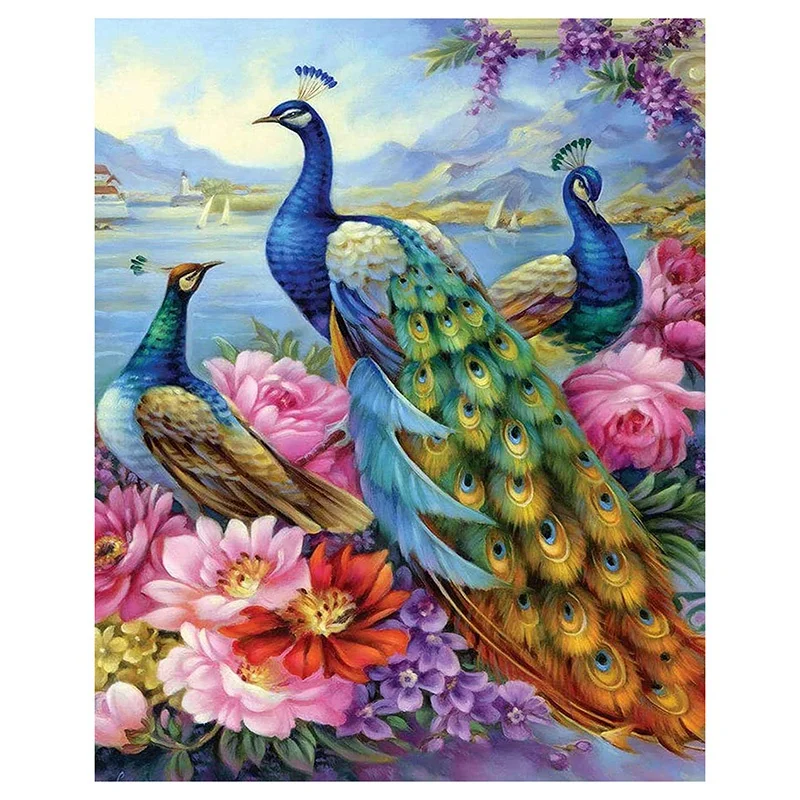 

Round Diamond Full Diamond Diamond Painting Set Living Room Dining Room Decoration Painting Peacock And Flower