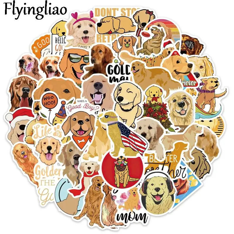 

50pcs Golden Retriever Dogs Cartoon scrapbooking Stickers packs Waterproof Skateboard Suitcase Guitar Graffiti decals Kid Toy