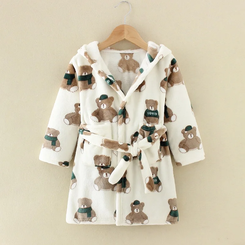 

2021 New Fashion Long Sleeve Hooded Children's Bathrobe Kids Pajamas Robes Baby Boy Girls Bathrobe 3-8yrs