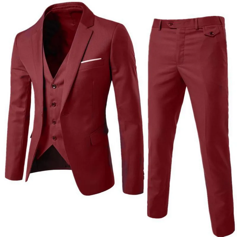 

Мужской деловой костюм из 3 предметов, блейзер + жилет + брюки, модный однотонный облегающий Свадебный комплект, винтажные классические блей...