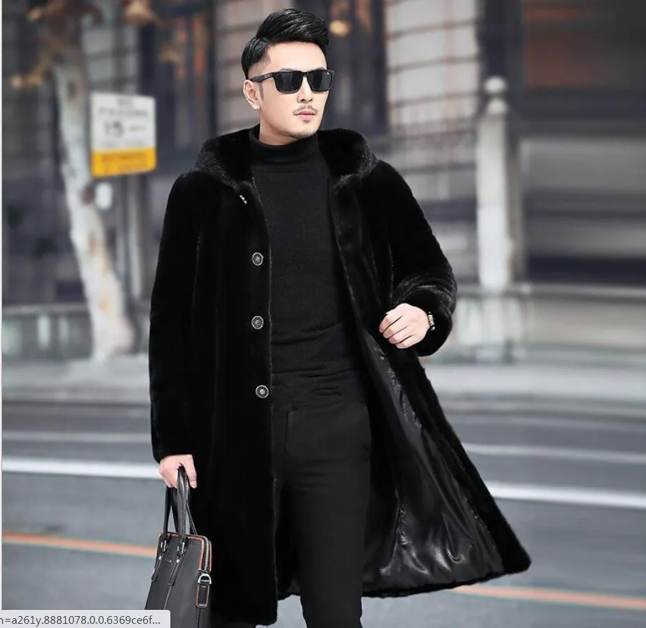 

Куртка мужская из искусственного меха, с капюшоном, длинная, черная, большого размера, зимняя, K1338