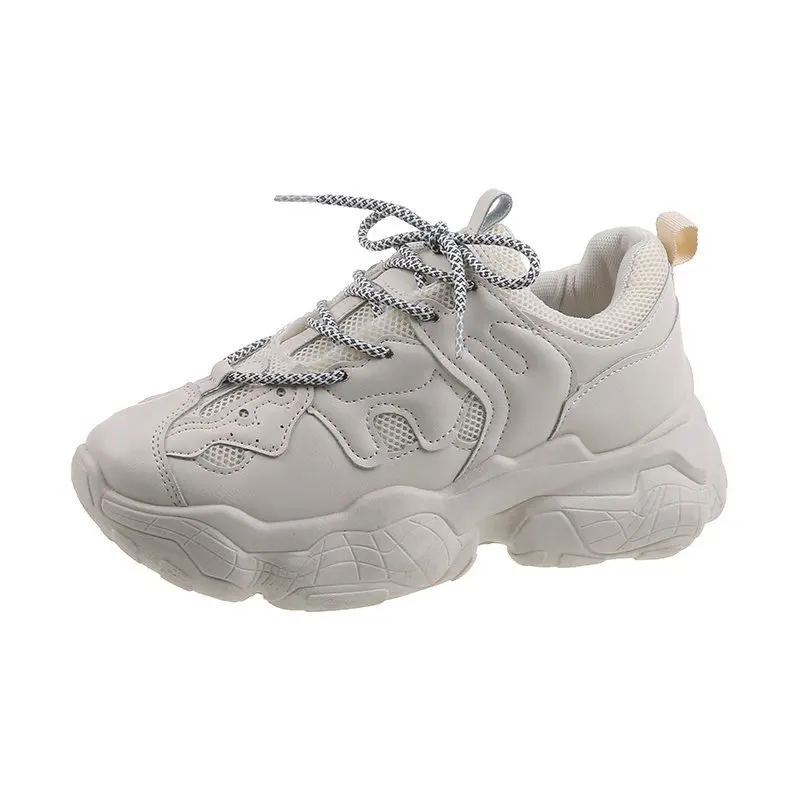 

2021 New White Platform Sneakers Women Chunky Dad Shoes Woman Best Walking Women Casual Lace-up Flats Women Comfort Vulcanized