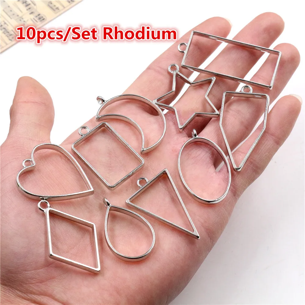 

10pcs/lot Rhodium Color High Quality Geometric Figure charm Photo Frame Hollow Glue pendant charms DIY Handmade