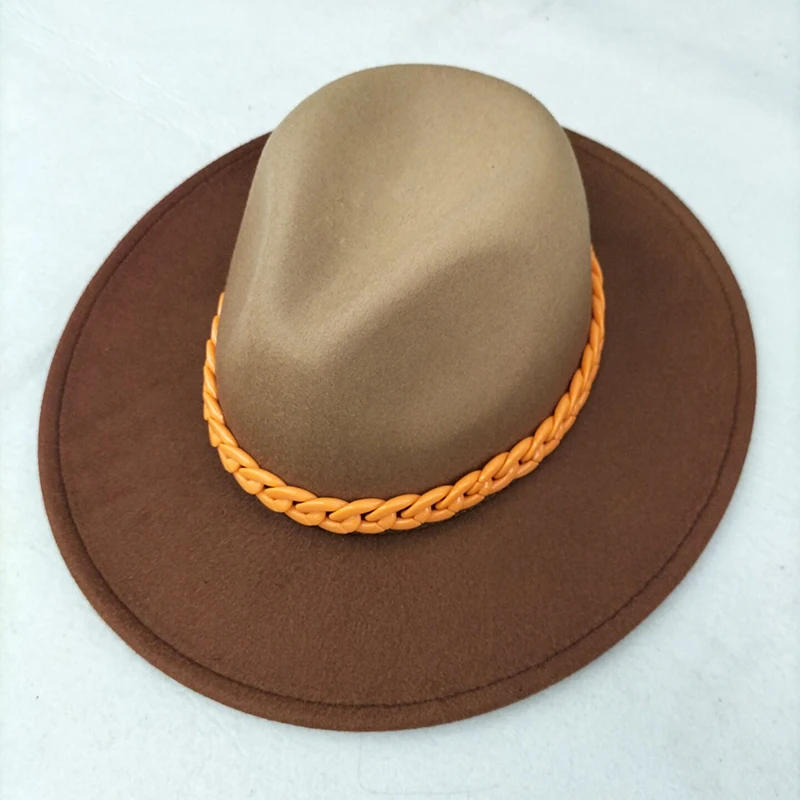 

fedora hat women Wide Brim Gradient color designed panama vintage artificial jazz cap Black Derby panama caps women winter hats