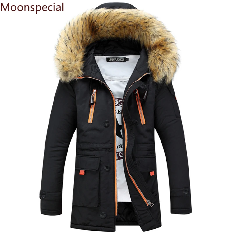 8XL Thick Warm Parkas Coat Winter Jacket Men -15 Degree Hooded Fur Casual Long Outwear Hooded Collar Windbreaker Jackets Coat