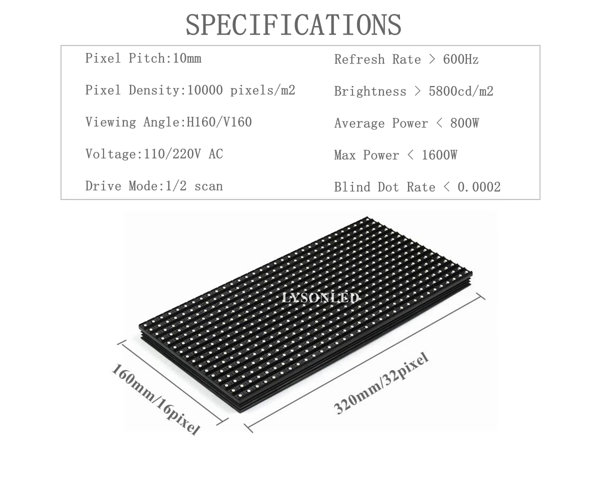 LYSON светодиодный P10 открытый SMD полноцветный светодиодный модуль дисплея 32x16 пикселей, высокая яркость P10 открытый Smd Rgb светодиодный дисплей панели