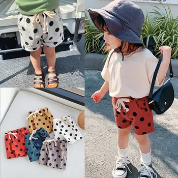 TELOTUNY Shorts Toddler Kids Baby Girls Boys Linen Pocket  Polka Dot Print Elasticated Waist Shorts Summer Children Beach Shorts 1
