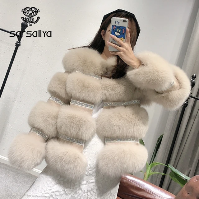Real Fox Fur Jacket Women Furry Natural 