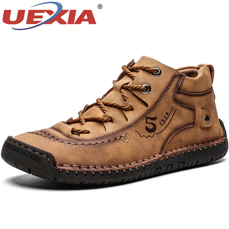 

UEXIA Winter Men Ankle Boots Comfortable Thick Plush Warm Men Snow Boots Split Leather Autumn Outdoor Man Motorcycle Footwear