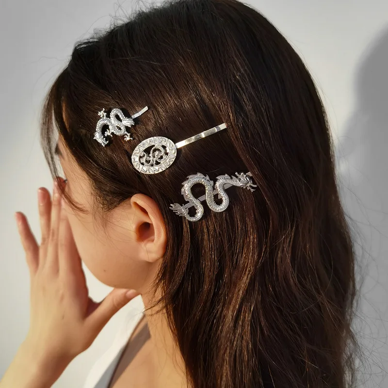 

Minar Chinese Style Metallic Dragon One-word Hairpin for Women Gold Color Alloy Curved Hollow Animal Barrette Hair Accessories