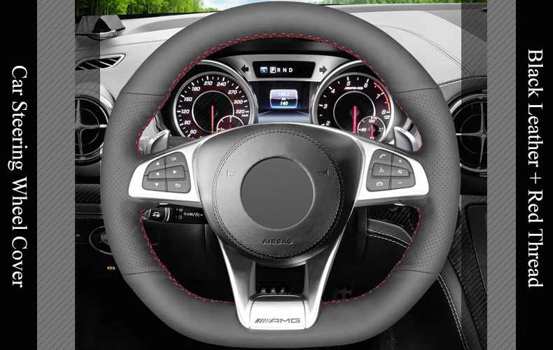 LQTENLEO черная крышка рулевого колеса из искусственной кожи для Mercedes-Benz A45 AMG W205 C43 C63S AMG CLS63 AMG GLC 43 63 AMG