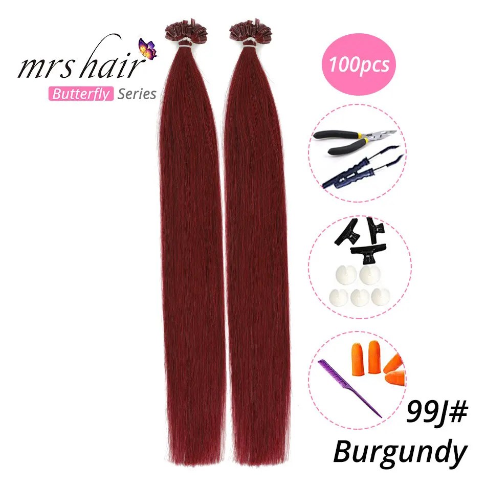 MRS HAIR, 1 г/шт., 14 дюймов, 16 дюймов, 20 дюймов, 24 дюйма, накладные волосы, прямые волосы Remy Nail, кератиновые человеческие волосы, 50 шт - Цвет: KUT99J-100