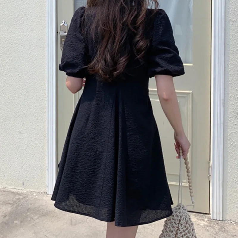 

French Vintage V-neck Slim Mini Dress White And Black Short Sleeve Female 2021 Summer Dresses Party Vestidos De Mujer Casual