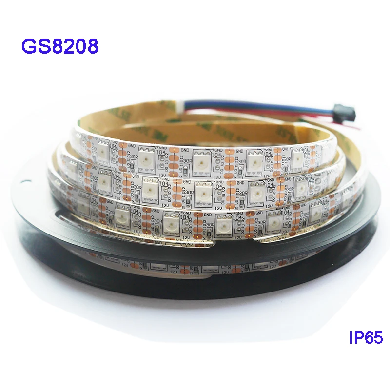 

5m GS8208 smart pixels LED Strip Light 60leds/m DC12V IP65 5050 SMD RGB pixelsLamp Tape White PCB