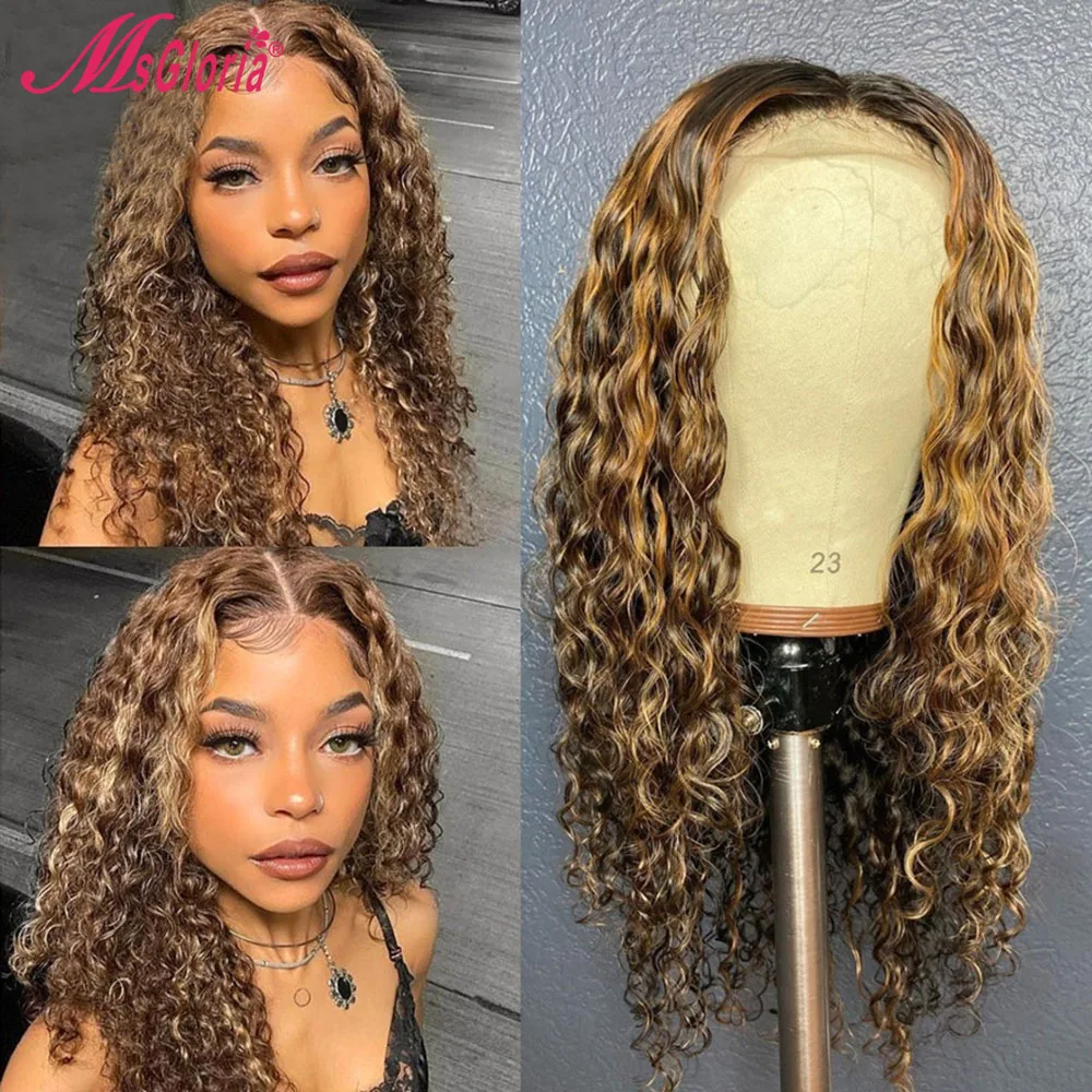 

13x4 Silk Base Lace Front Human Hair Wigs For Women Brown Deep Wave Frontal Wig Remy Body Wave Highlight Curly Human Hair Wig