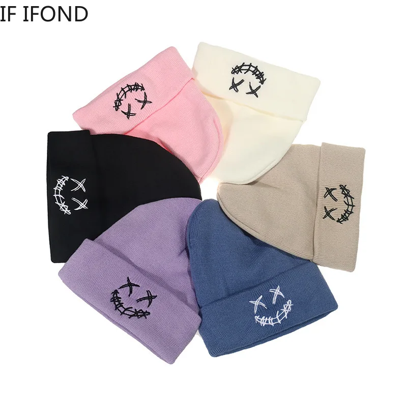 

Однотонная Милая вышитая шапочка унисекс, осенне-зимняя мягкая теплая вязаная Лыжная шапка, мужские и женские шапки, шапки, шапки