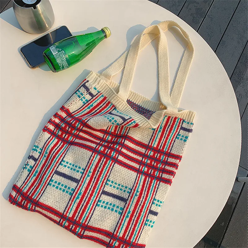 

Fashion Knitting Bag New Knitted Embroidered Shopping Bags Knitting Jacquard Pattern Cute Shopping Bag LadiesTeenagers Handbag