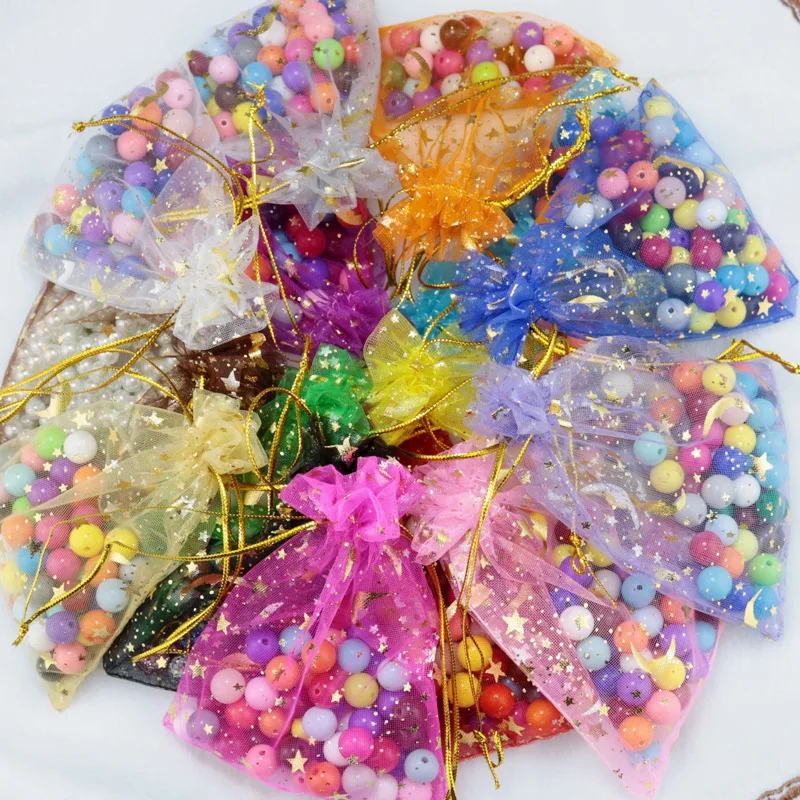 

30pcs Moon Star Organza Bags 7x9 9x12cm Wedding Party Favors Candy Packaging Bags Drawstring Christmas Jewelry Gift Bag