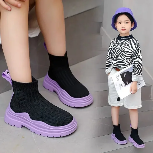 Autumn Winter Kids Sneakers Children Casual Shoes Slip-on Breathable Kids Socks Shoes Non-slip Snow Boots Boys Girls Sport Shoes 2