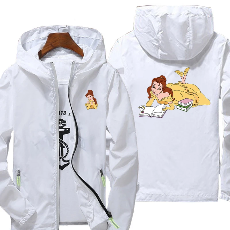 

Disney Beauty and the Beast Belle Jacket Waterproof Casual Spring Autumn Leisure Outwear Breathable Zipper Drying Hoodie Graphic