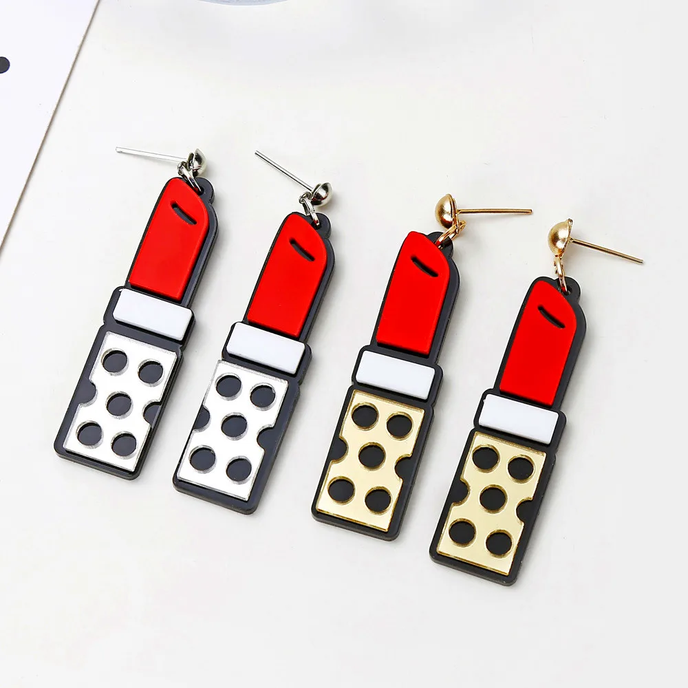 

New Fashion Acrylic Lipstick Drop Earrings For Women Girl Geometric Long Dangle Earring Punk Nightclub Party Jewelry Accessories