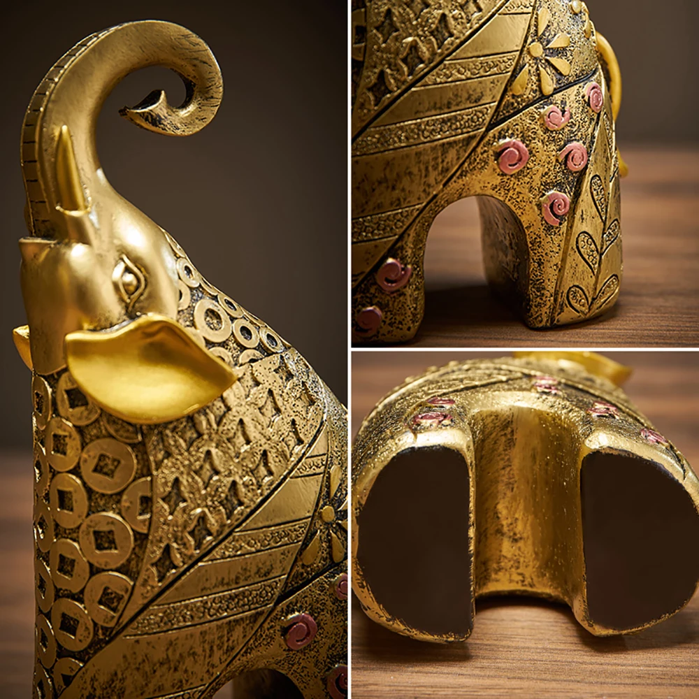 

Gold Modern Gold Elephant Resin Home Decoration Accessories Crafts for Sculpture Statue Ornaments Mother and child Living room