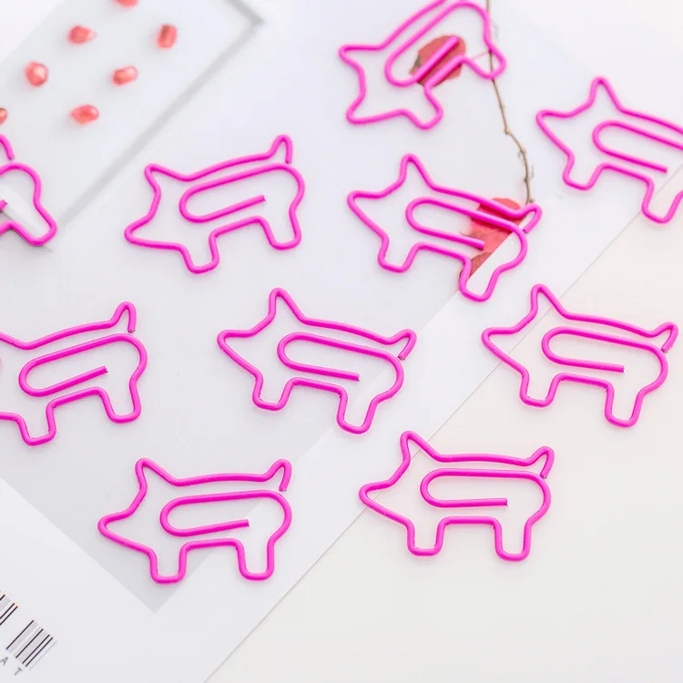 100 pcs Cute Creative Animal Pink Piggy Book Markers Girl Cardiac Student Paper Clip Learning Office Receiver Bookmark Metal