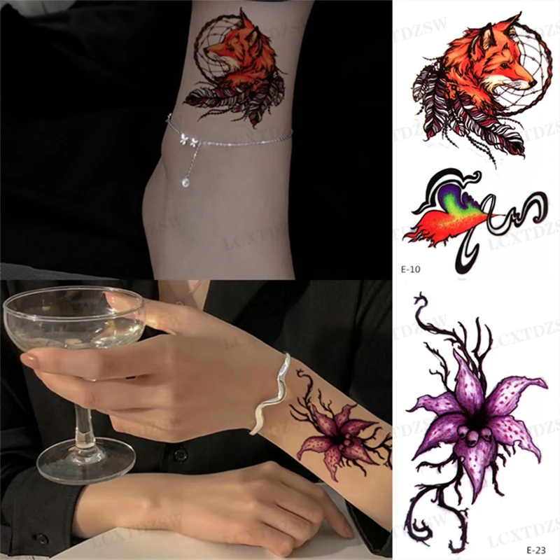 2Pcs Waterproof Temporary Tattoo Sticker Wolf Flash Tattoos Body Art Arm Skull Clown Fake Tatoo For Women Men Decorative Decals
