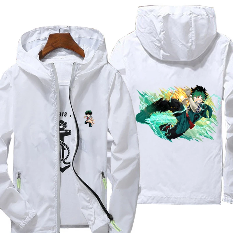 

Ветровка мужская Светоотражающая, уличная куртка с принтом моя геройская академия, тонкая куртка на молнии с капюшоном, весна-лето
