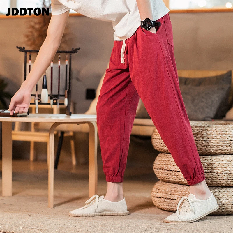Мужские хлопковые брюки JDDTON повседневные льняные шармы длиной до щиколотки в