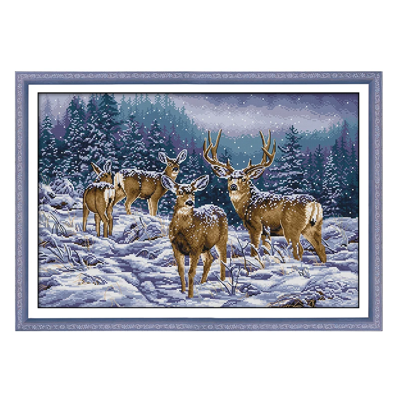 

Joy Sunday Christmas Deer Animal Style Printed Cross Stitch Kit 11CT 14CT Counted Canvas Embroidery Handmade Needlework Gift Set