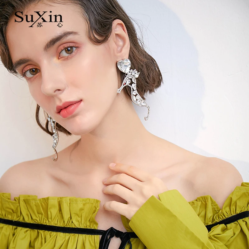 SuXin длинные женские серьги с характером формой гиппокампа Искусственные