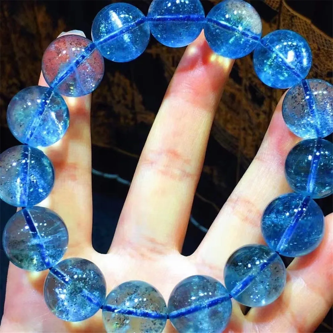 

15mm Natural Ocean Blue Aquamarine Bracelet Jewelry For Women Men Healing Gift Reiki Crystal Beads Gemstone Stone Strands AAAAA