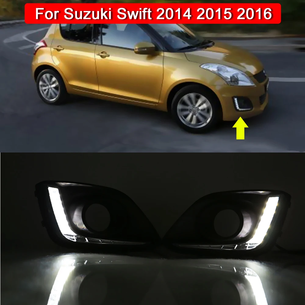 

Передний бампер, хромированный корпус, прозрачные линзы, белые светодиодсветодиодный дневные ходовые огни DRL, ходовые огни для Suzuki Swift 2014 2015 2016