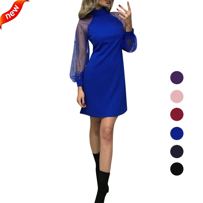 

Women Dresses 2020 Spring Fashion Women Long Sleeve Mesh Formal Wedding Party Ball Prom Gown Short Mini Dress S M L XL XXL