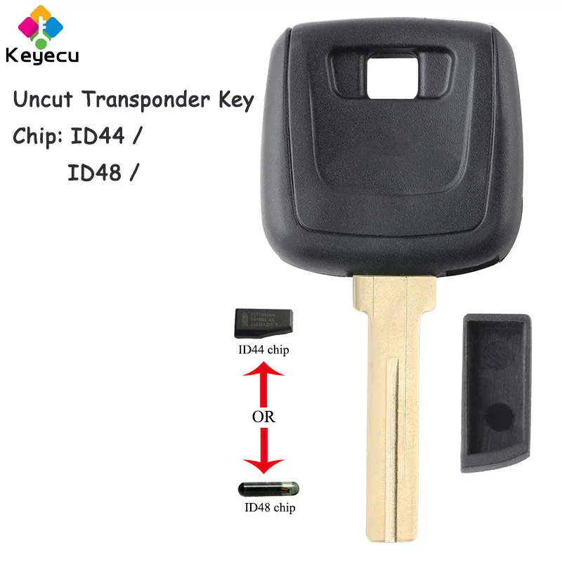 KEYECU Uncut новый транспондер ключ с чипом зажигания ID44/ ID48 чип Fob для Volvo S40 V40 C70 S70 S90 S80