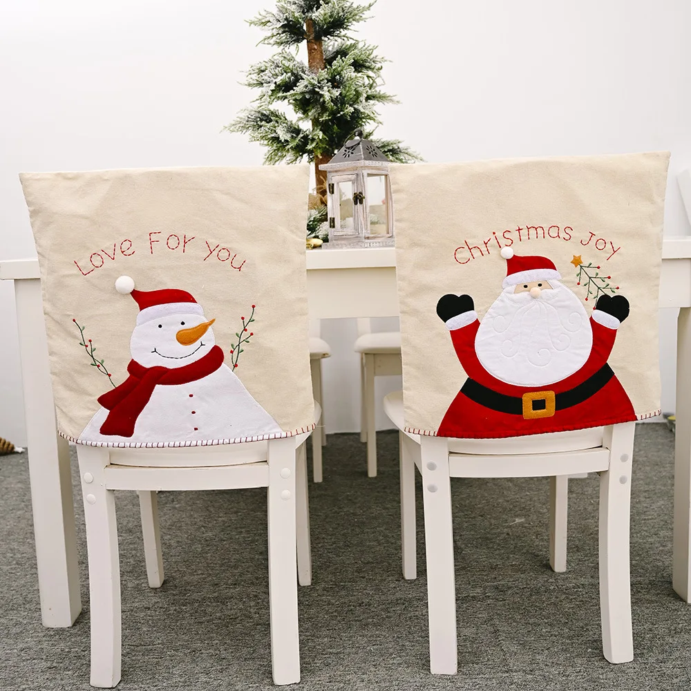 Christmas New Decorations Embroidery Linen Old Man Snowman Chair Cover Creative Restaurant Stool Slipcovers Navidad | Дом и сад